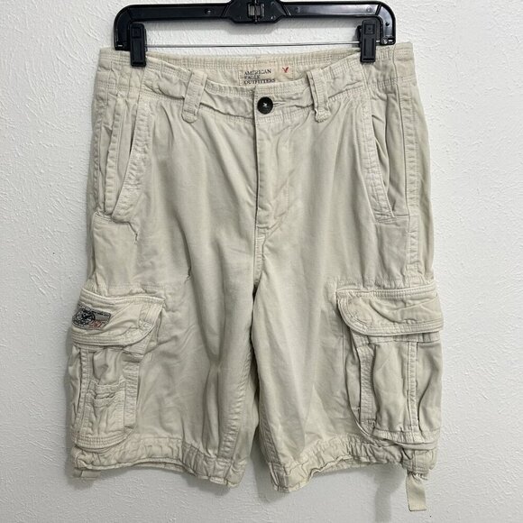 American Eagle Cargo Shorts Mens 30 Ivory Extreme Flex Longer Length Distressed - Picture 1 of 11